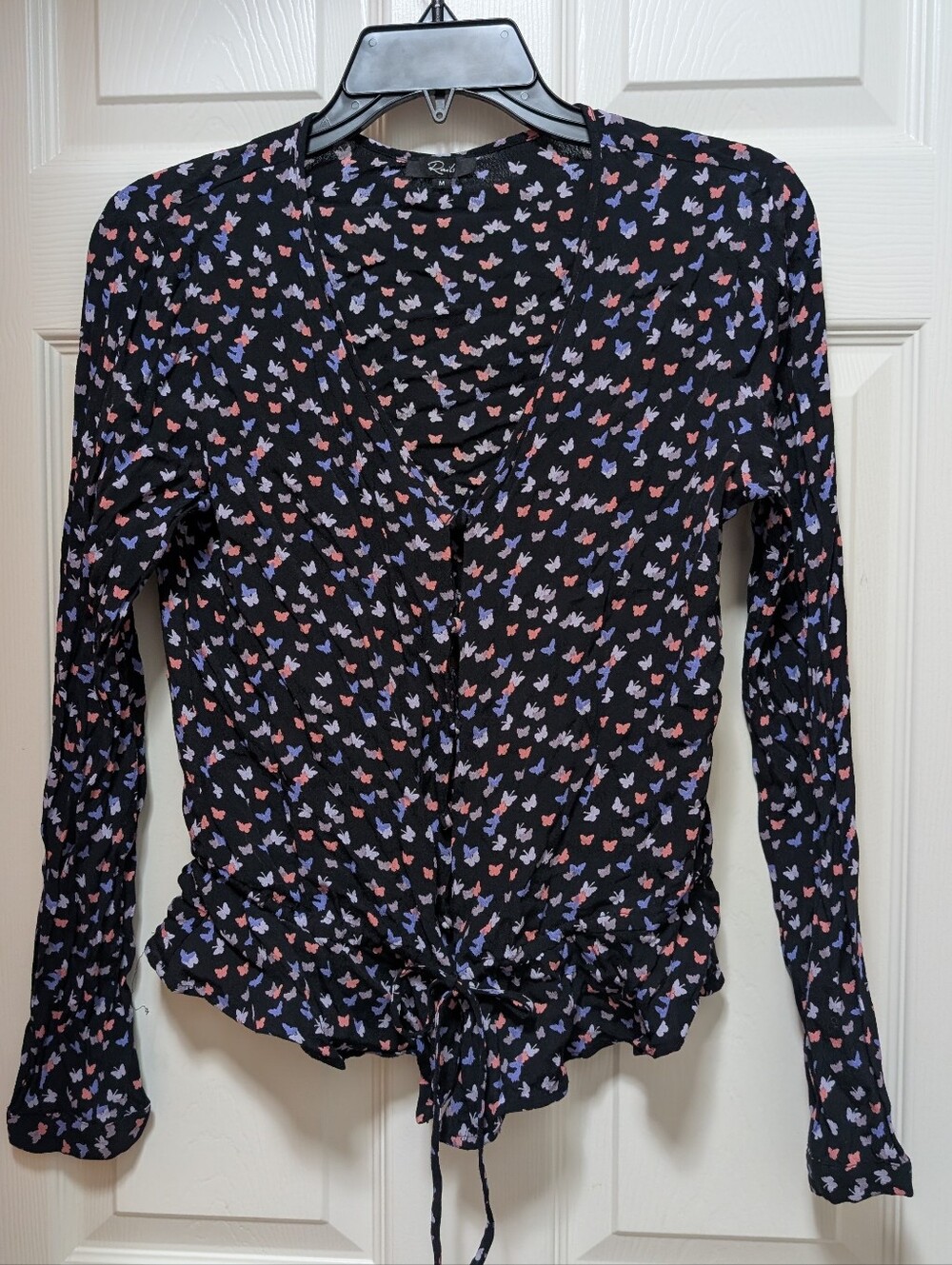 Rails Beaux Mariposa Long Sleeve Butterfly Blouse Size Medium M Black Purple